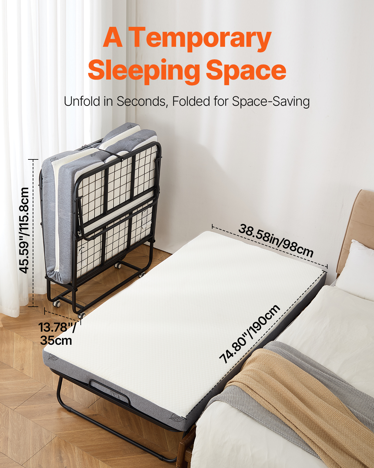 Rollaway Bed Folding Bed with 4/5 inches Foam Mattress for Adults and Guest - Picture 50 of 60