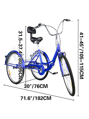 VEVOR Tricycle Adult 24’’ Wheels Adult Tricycle 1-Speed 3 Wheel Bikes For Adults Three Wheel Bike For Adults Adult Trike Adult Folding Tricycle Foldable Adult Tricycle 3 Wheel Bike Trike For Adults