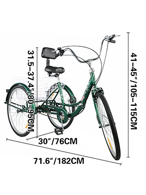 VEVOR Tricycle Adult 24’’ Wheels Adult Tricycle 1-Speed 3 Wheel Bikes For Adults Three Wheel Bike For Adults Adult Trike Adult Folding Tricycle Foldable Adult Tricycle 3 Wheel Bike Trike For Adults
