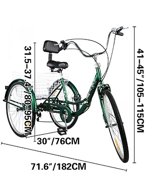 VEVOR Tricycle Adult 24’’ Wheels Adult Tricycle 7-Speed 3 Wheel Bikes For Adults Three Wheel Bike For Adults Adult Trike Adult Folding Tricycle Foldable Adult Tricycle 3 Wheel Bike Trike For Adults 