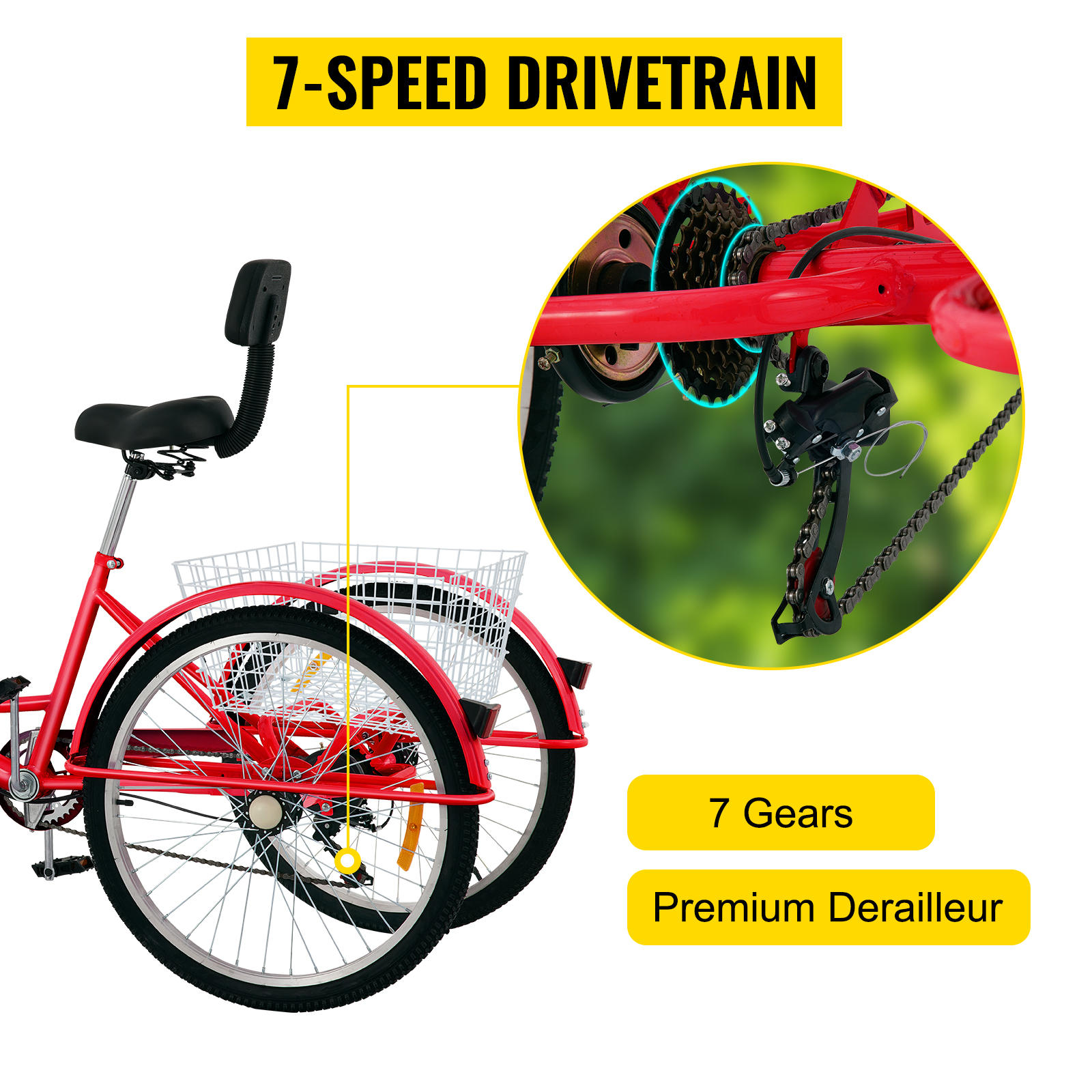 Outroad - Triciclo para adultos, 24/26 pulgadas, 7 velocidades, bicicletas  de 3 ruedas con cesta grande para personas mayores, mujeres, hombres