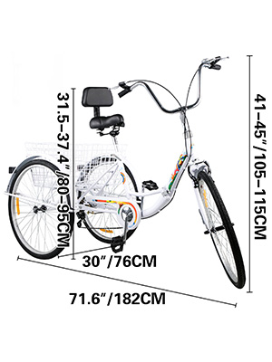 VEVOR Tricycle Adult 26’’ Wheels Adult Tricycle 7-Speed 3 Wheel Bikes For Adults Three Wheel Bike For Adults Adult Trike Adult Folding Tricycle Foldable Adult Tricycle 3 Wheel Bike Trike For Adults