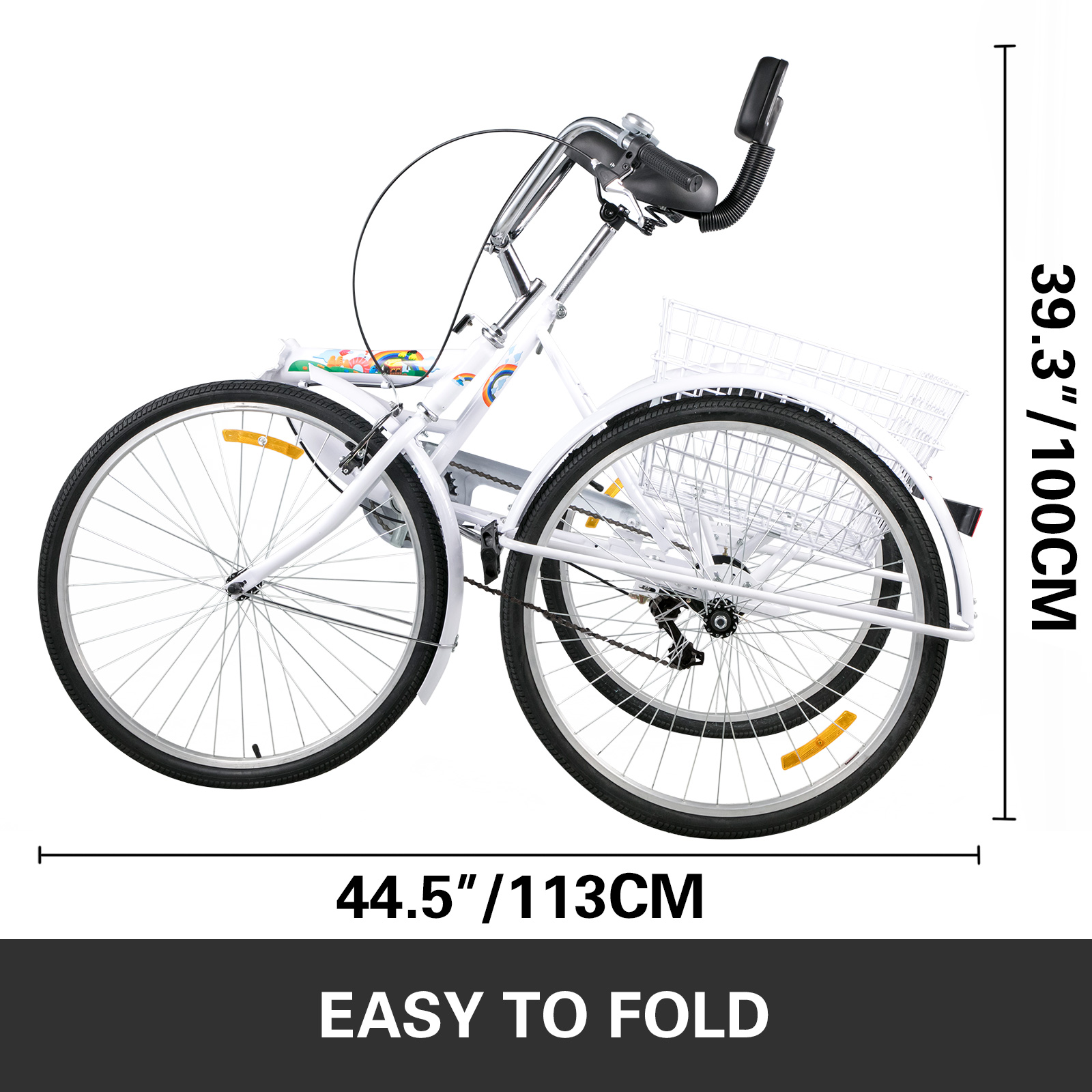 VEVOR Tricycle Adult 26’’ Wheels Adult Tricycle 7-Speed 3 Wheel Bikes For Adults Three Wheel Bike For Adults Adult Trike Adult Folding Tricycle Foldable Adult Tricycle 3 Wheel Bike Trike For Adults
