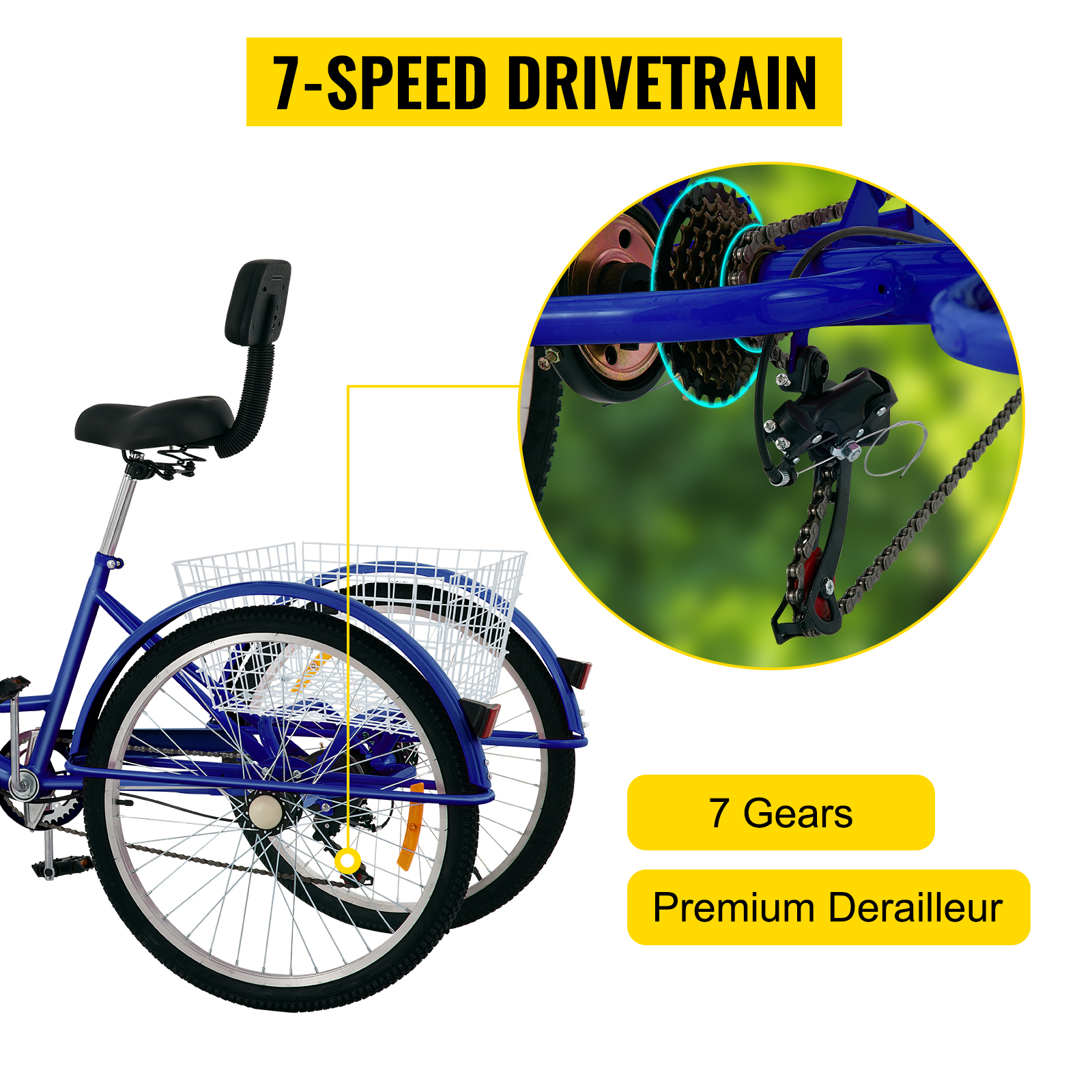 Triciclo para adultos, triciclo para bicicletas de 3 ruedas, triciclos  plegables para adultos, triciclos de 6 velocidades para adultos de 20  pulgadas