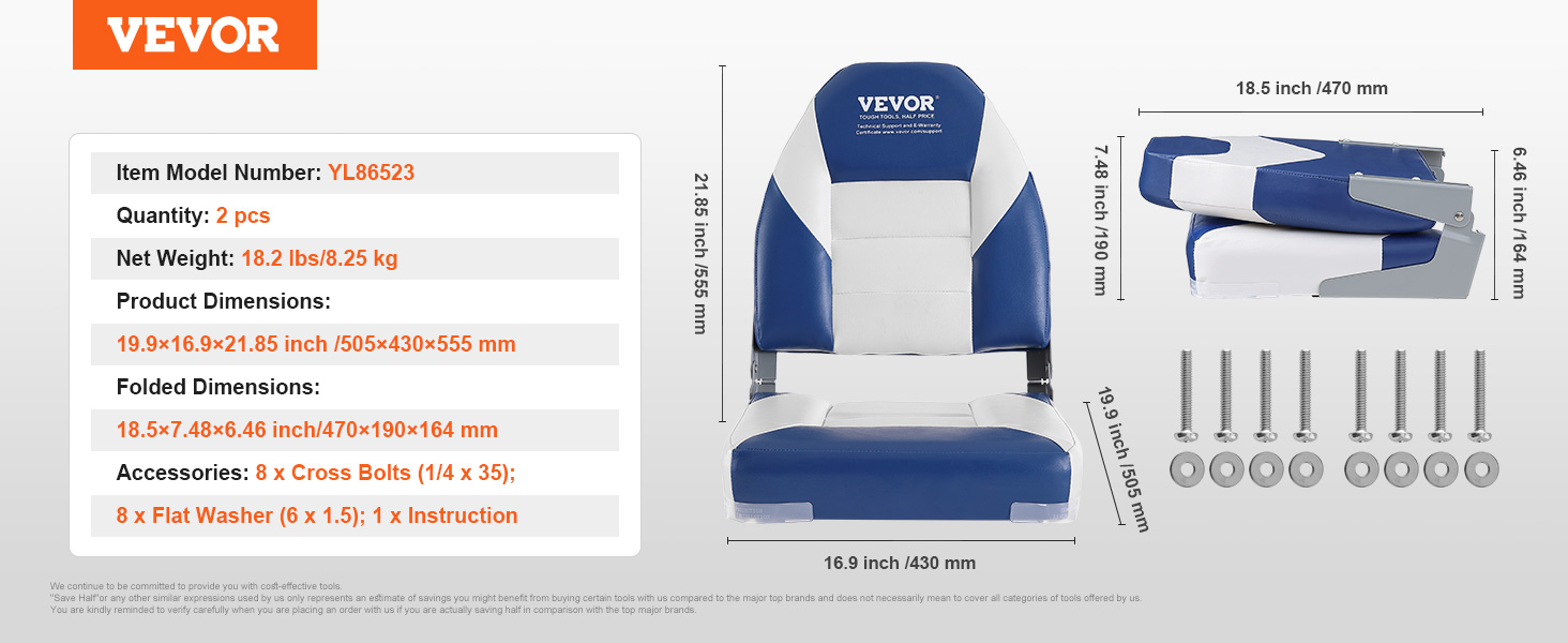 VEVOR VEVOR Boat Seat Low Back Fold-Down Fishing Boat Chair with
