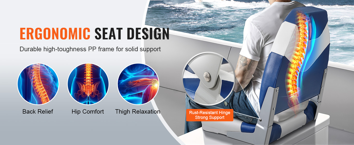 VEVOR Boat Seats, 21.85 High Back Boat Seat, Folding Boat Chair with  Thickened Sponge Padding and Hinge, Fold-Down Boat Captain Chairs for Fishing  Boat, Sightseeing Boat, Speedboat, Canoe, 2-Pack