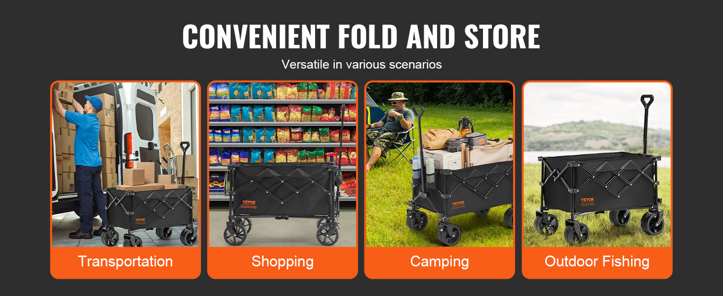 VEVOR Collapsible Folding Wagon, 150 L Beach Wagon Cart with All-Terrain  Wheels, Heavy Duty Folding Wagon Cart Max 265 lbs with Drink Holders,  Sports Wagon for Camping, Shopping, Garden
