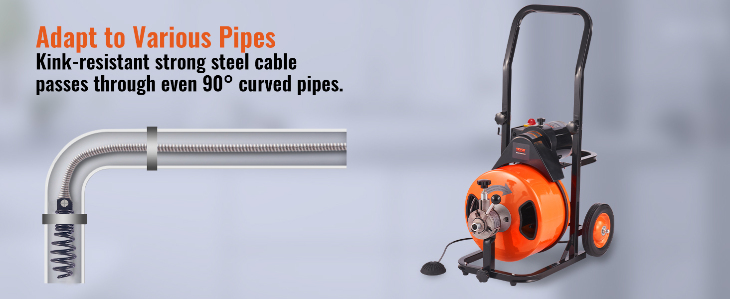 VEVOR Drain Cleaner Machine 100 FT x 1/2 Inch, Sewer Auger Auto Feed ...