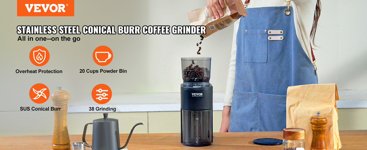 Compact Burr Coffee Grinder, Stainless Steel Coffee Grinder