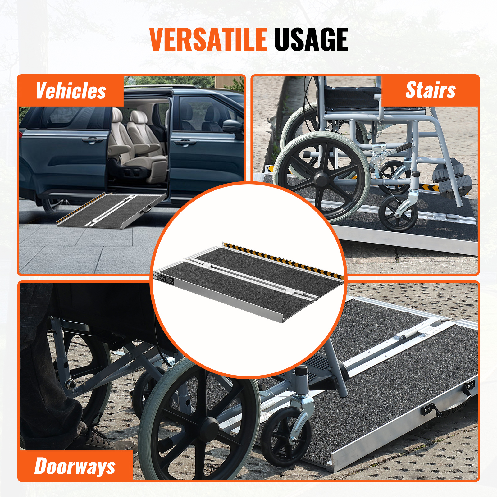 VEVOR Folding Wheelchair Ramp Portable Aluminum Threshold Ramp 305 outlet cm 363 kg