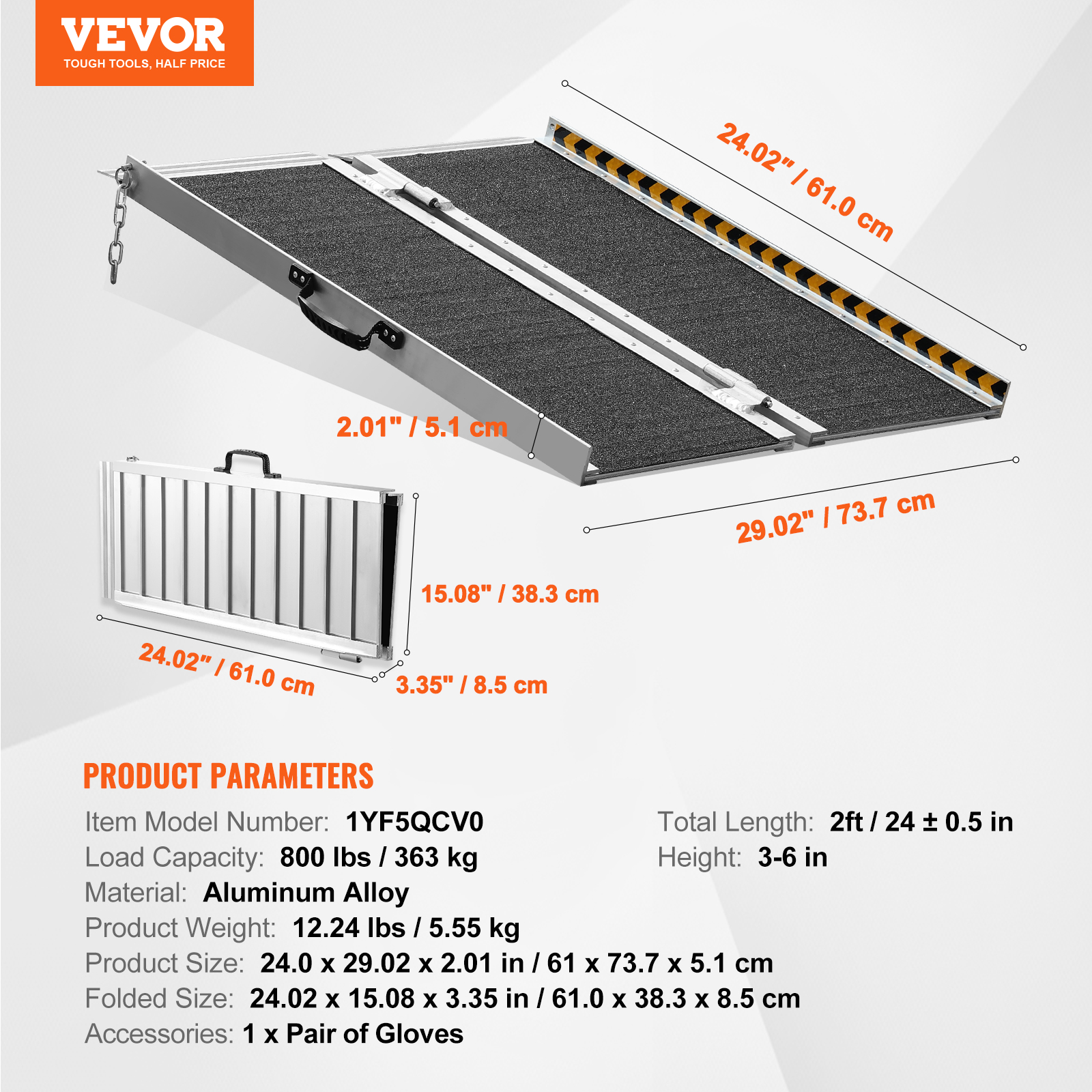 VEVOR Folding Aluminum Wheelchair Ramp 2/3/4/5/6/7/8/10 ft 800 lbs ...