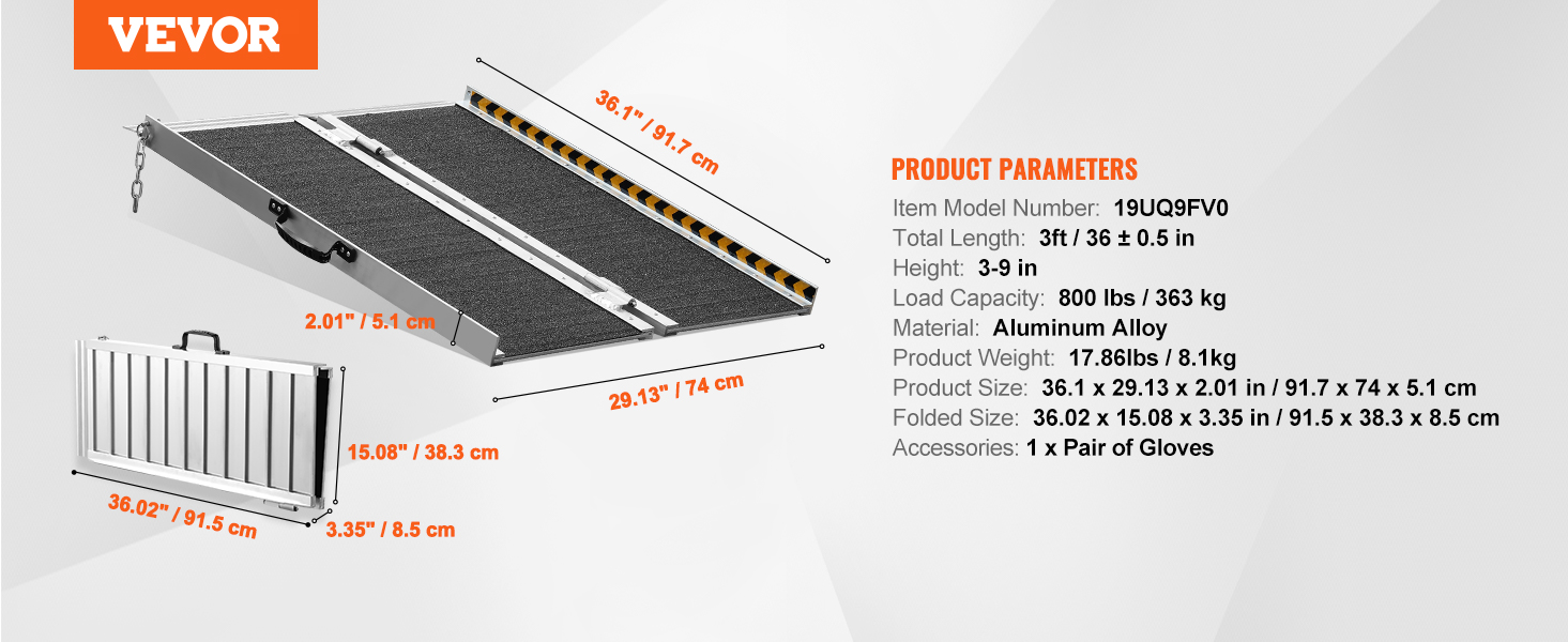 VEVOR Portable Wheelchair Ramp, 3 ft 800 lbs Capacity, Non-Slip ...