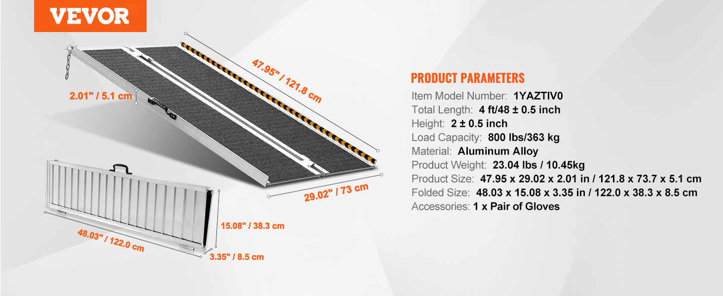 Folding wheelchair ramp,aluminum,800 lbs