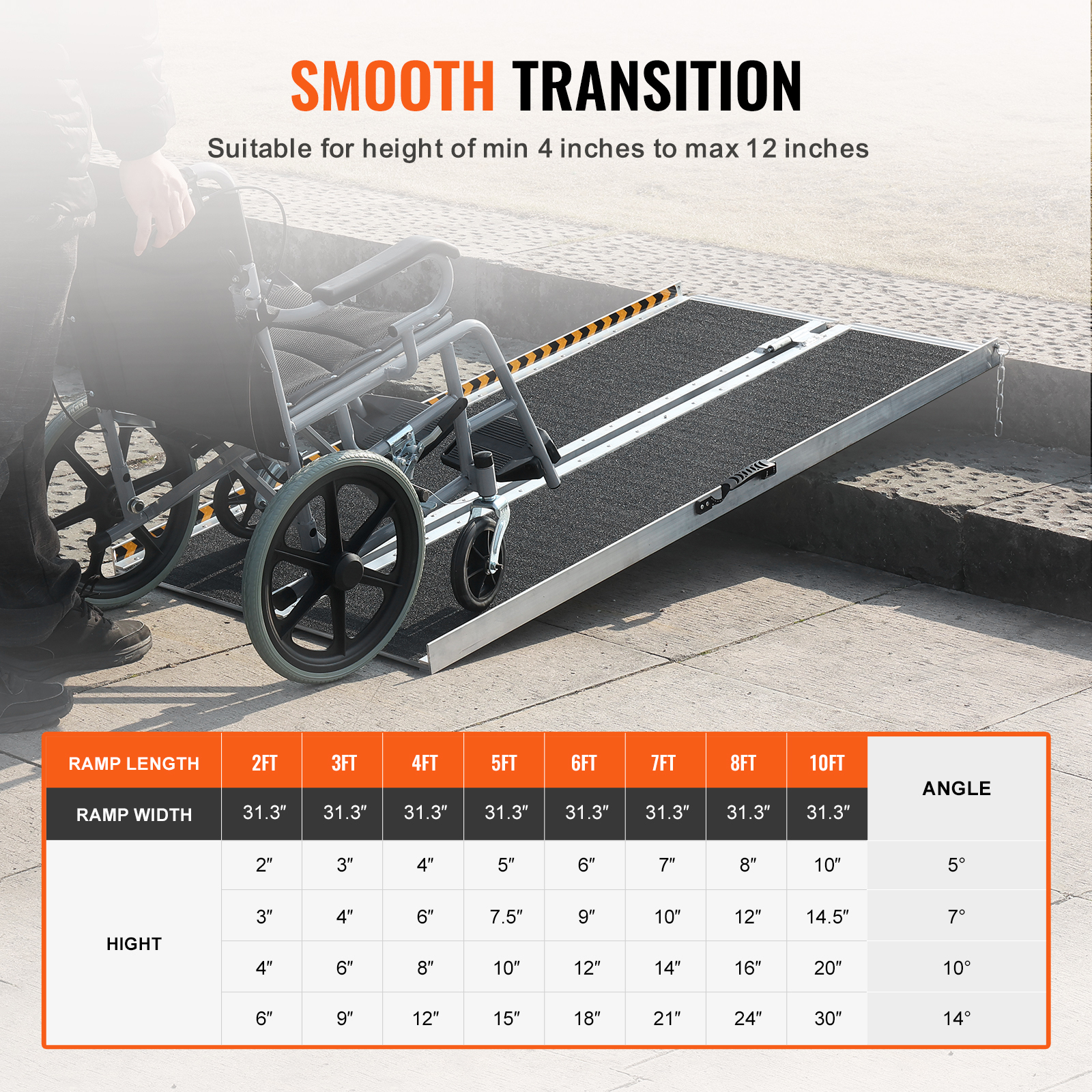 VEVOR Folding Wheelchair Ramp Portable Aluminum Threshold Ramp 305 cm économies 363 kg