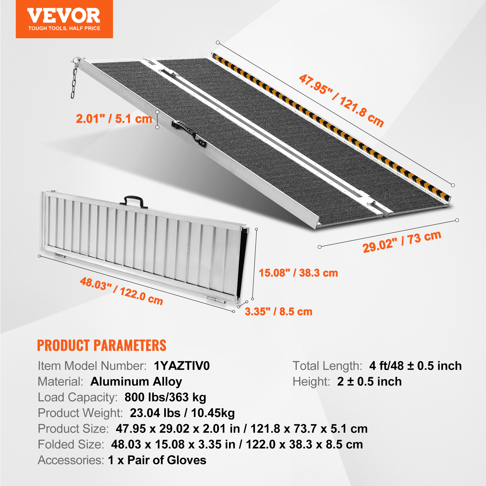VEVOR officiel Folding Wheelchair Ramp Portable Aluminum Threshold Ramp 305 cm 363 kg