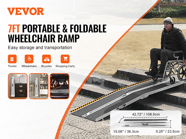 VEVOR Portable Wheelchair Ramp, 213 cm 363 kg Capacity, Non-Slip ...