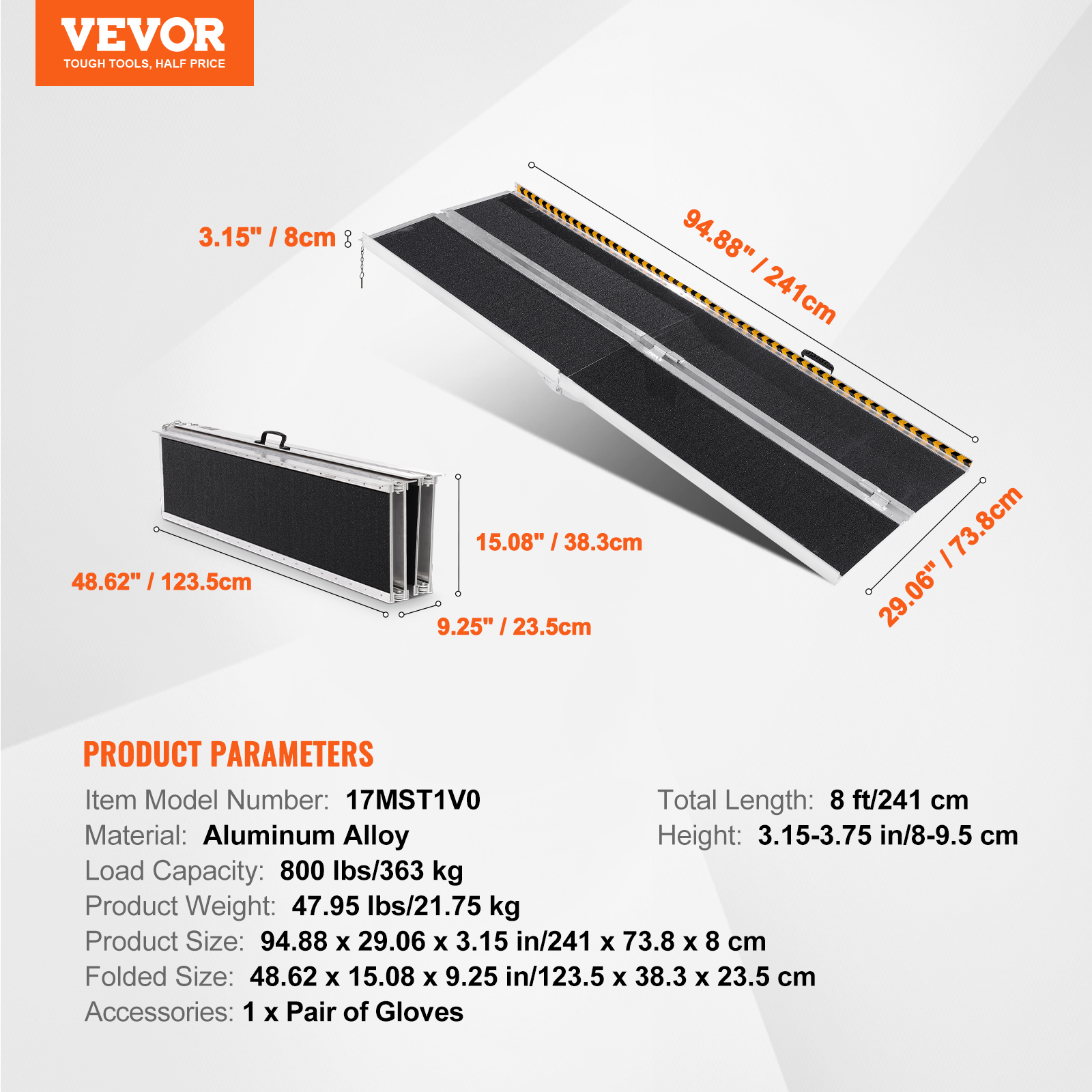 VEVOR Folding Wheelchair Ramp Portable Aluminum Threshold Ramp achats 305 cm 363 kg