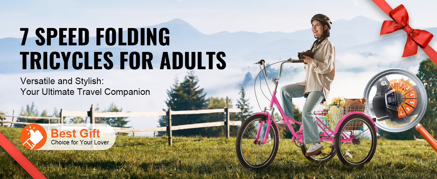 Folding Adult Tricycle,3-Wheel Trikes,Durable