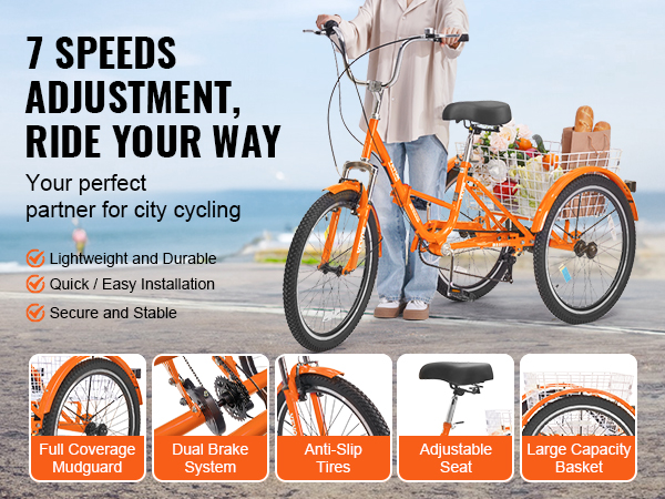 Trike For Adults VEVOR Folding Adult Tricycle, 26-Inch Adult