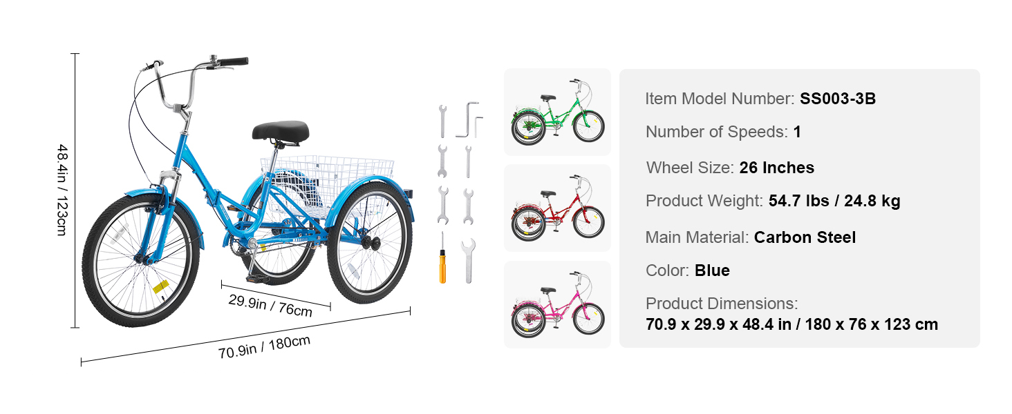 Folding Adult Tricycle,3-Wheel Trikes,Durable