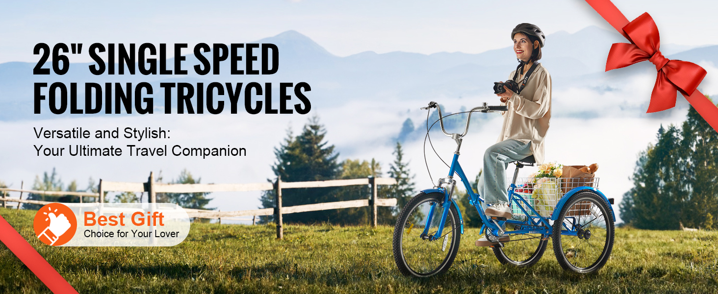 Folding Adult Tricycle,3-Wheel Trikes,Durable