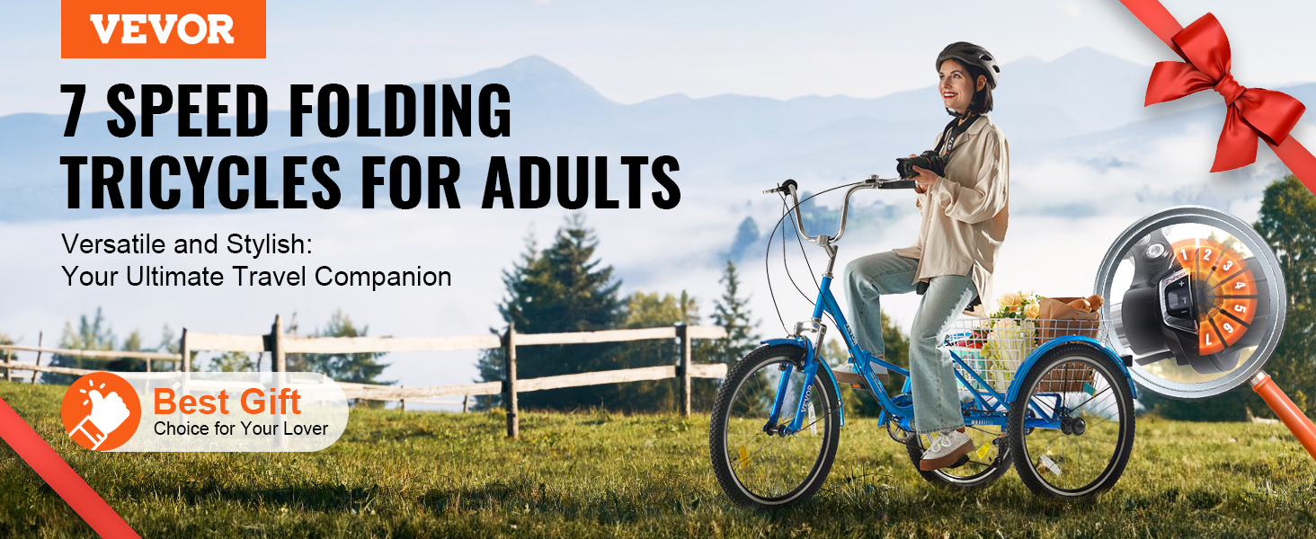 Folding Adult Tricycle,3-Wheel Trikes,Durable