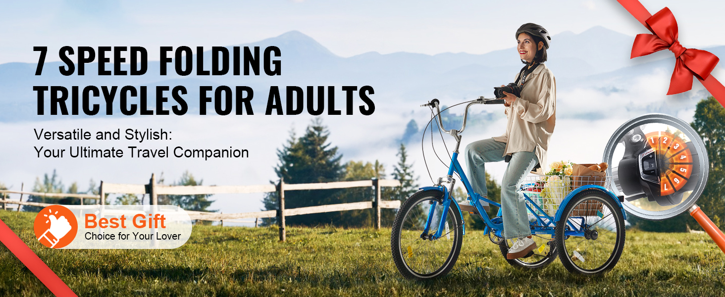 Folding Adult Tricycle,3-Wheel Trikes,Durable