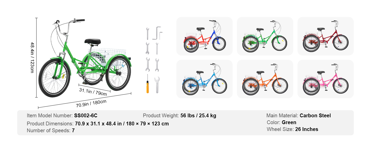Folding Adult Tricycle,3-Wheel Trikes,Durable