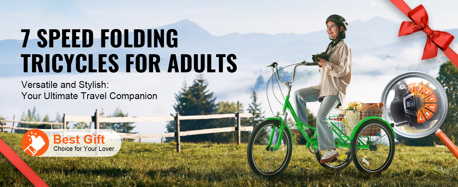 Folding Adult Tricycle,3-Wheel Trikes,Durable