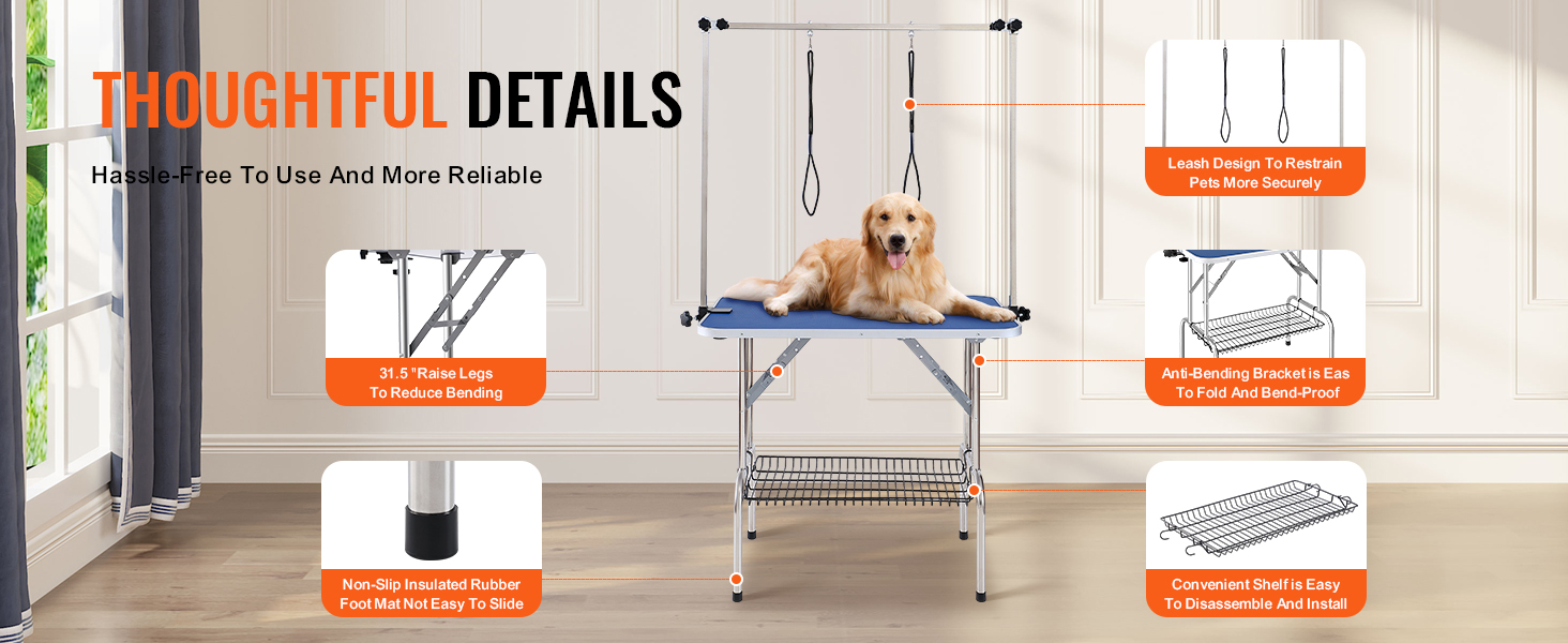 VEVOR Pet Grooming Table Two Arms with Clamp, 36''x24'' Dog Grooming  Station, Foldable Pets Grooming Stand for Medium and Small Dogs, Free No  Sit Haunch Holder with Grooming Loop, Bearing 330lbs