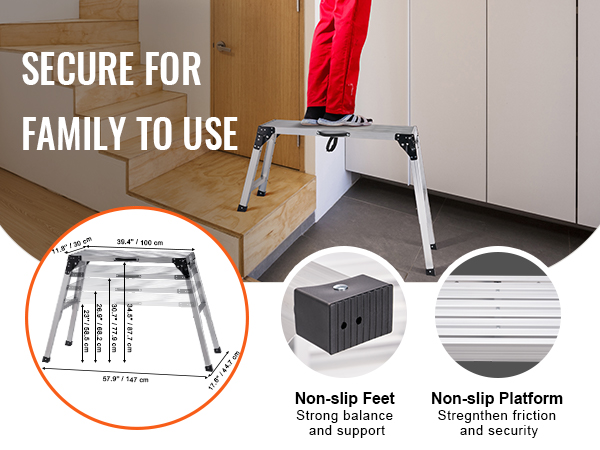 Aluminum Folding Work Platform / Drywall Ladder – 330 Lbs Capacity – Non-Slip Bench – 20" High