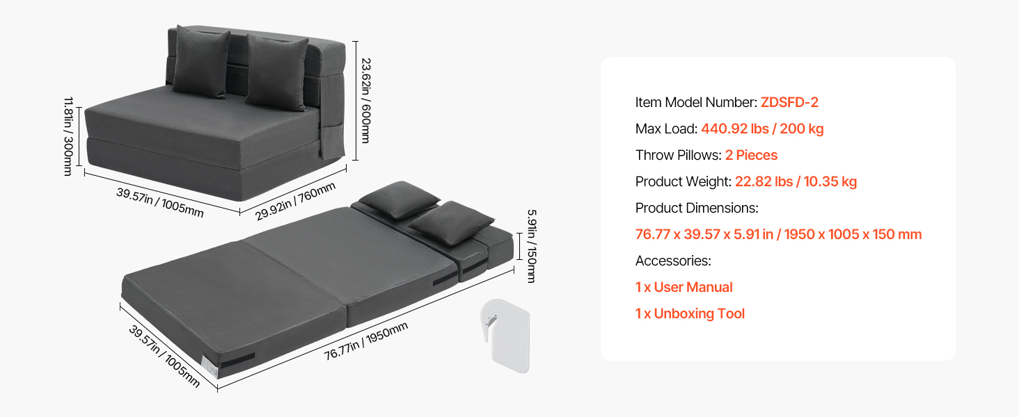 Folding sofa bed,twin,dark grey