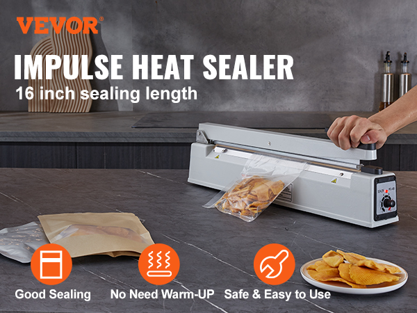 Vevor Impulse Sealer Inch Manual Heat Sealing Machine With Adjustable Heating Mode Aluminum