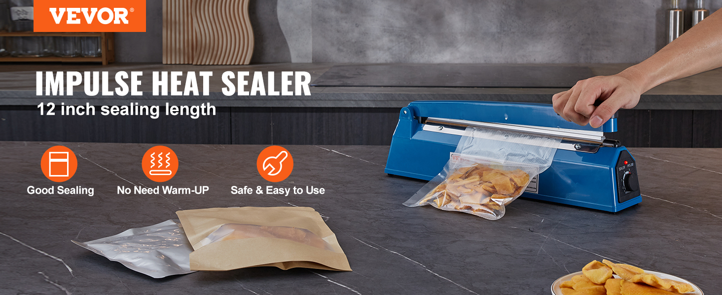 16 Inch Impulse Heat Sealer Manual Bags Sealer Sealing Machine Heating  Closer for Plastic PE PP Mylar Poly Foil Bags Home Restaurant Food Storage  with