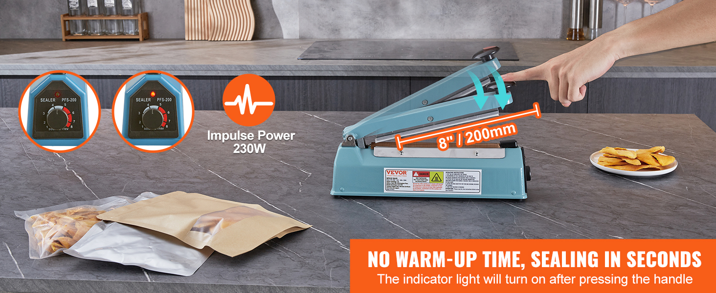 VEVOR Impulse Sealer 8 in. Manual Food Vacuum Sealer Machine with