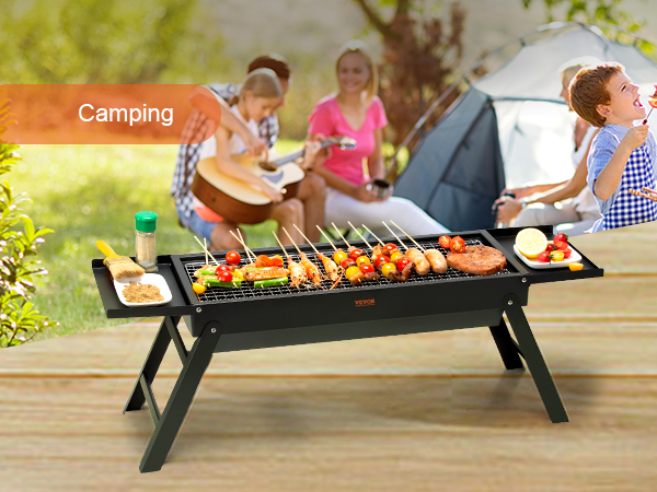 Portable Charcoal Grill Outdoor Tabletop Grill Small Barbecue Smoker  Folding BBQ Grill with Lid for Backyard Camping Picnics Beach