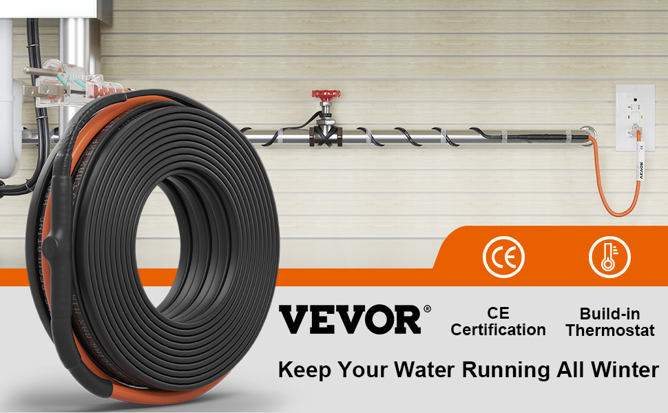 VEVOR Self-Regulating Pipe Heating Cable, 80-feet 5W/ft Heat Tape for Pipes  Freeze Protection, Protects PVC Hose, Metal and Plastic Pipe from Freezing,  120V