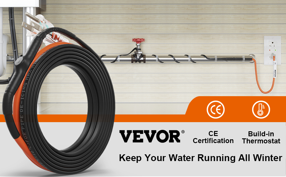 VEVOR Self-Regulating Pipe Heating Cable, 18-feet 5W/ft Heat Tape