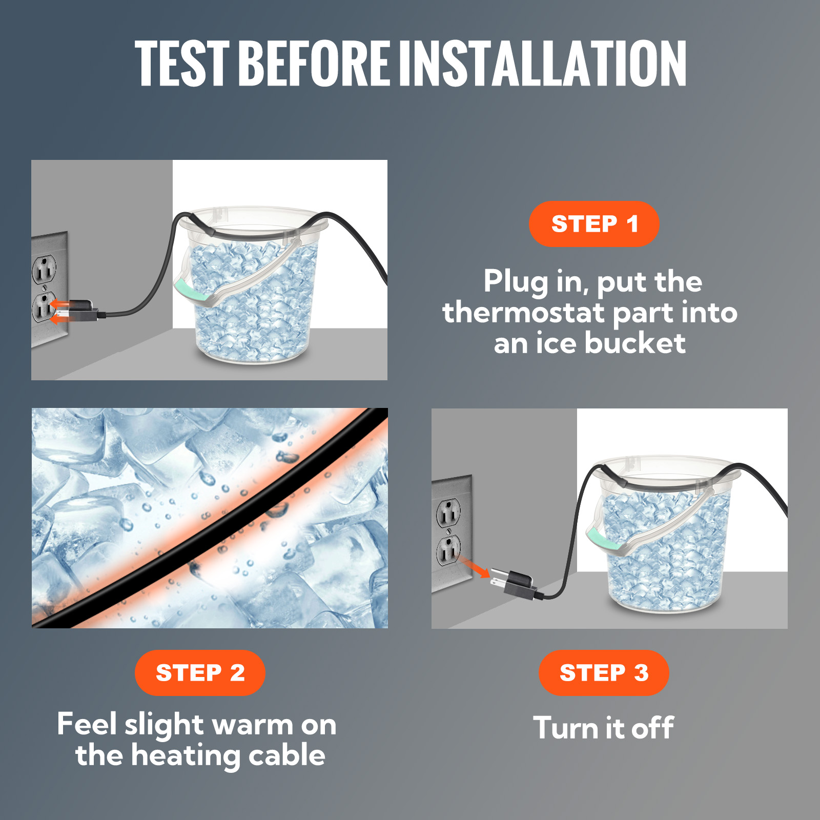 Roof Snow Deicing Heating Cable, Water Pipe Heat Tape, 120V 7.5