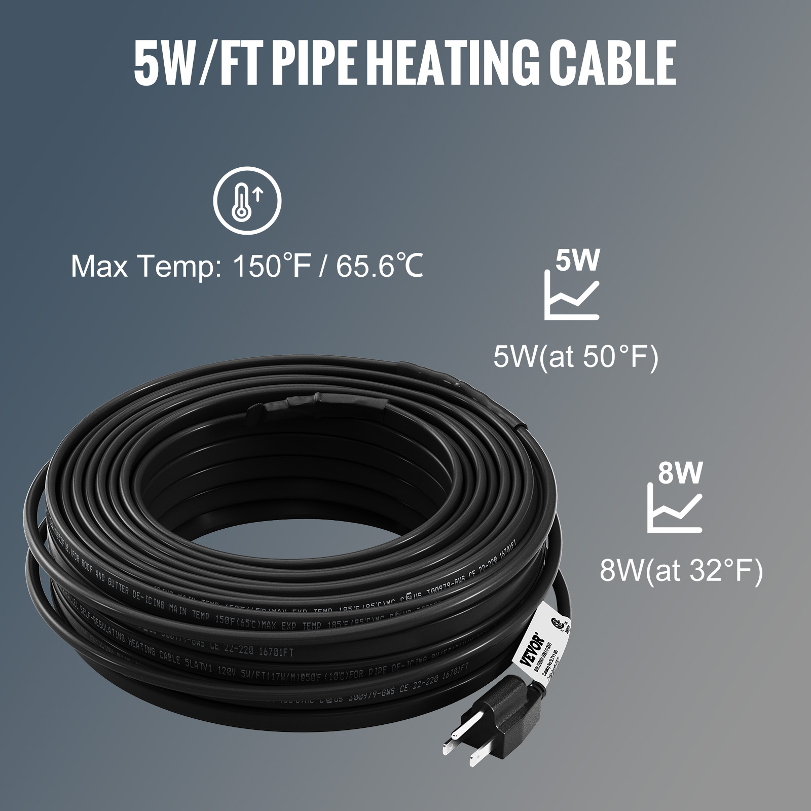 VEVOR Cable de calefacción de tubería VEVOR, cinta de calor de 7 W