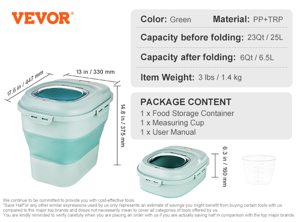 VEVOR Ingredient Bin, 10.5+6.6 Gallons, Rice Storage Container on Wheels,  Pantry Airtight Pet Food Storage with Flip Lid Scoops, Double Flour Bins  for Livestock…