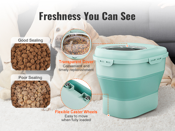 VEVOR Collapsible Dog Food Storage Container, 50 lbs Capacity Large  Dispenser Bin with Attachable Casters, Airtight Lid Kitchen Rice Cereal Flour  Bin, Pet food Containers For Cat, Bird, Other Pet Food