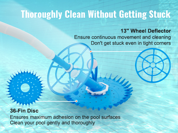 VEVOR Automatic Suction Pool Cleaner, Low Noise Pool Vacuum Cleaner with  Extra Diaphragm, 10 x 32 in Hoses & 36-Fin Disc, Side Climbing Pool Cleaners  for Above-Ground & In-ground Swimming Pool
