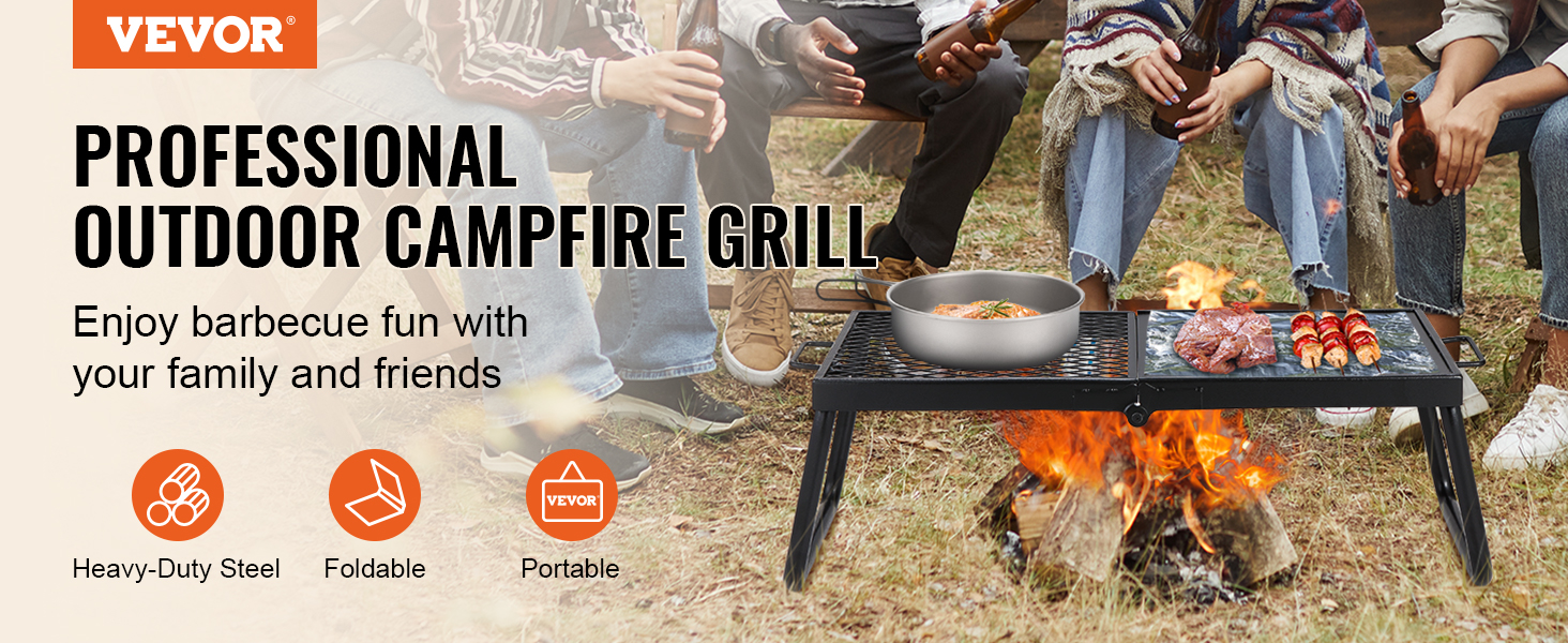 VEVOR Folding Campfire Grill, Heavy Duty Steel Mesh Grate, 22.4 Portable  Camping Grates Over Fire Pit, Camp Fire Cooking Equipment with Legs  Carrying