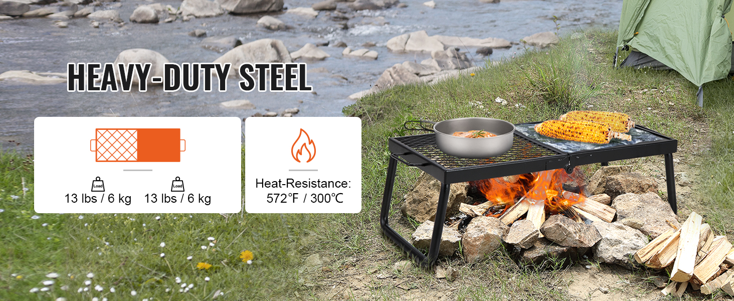VEVOR VEVOR Folding Campfire Grill, Heavy Duty Steel Mesh Grate