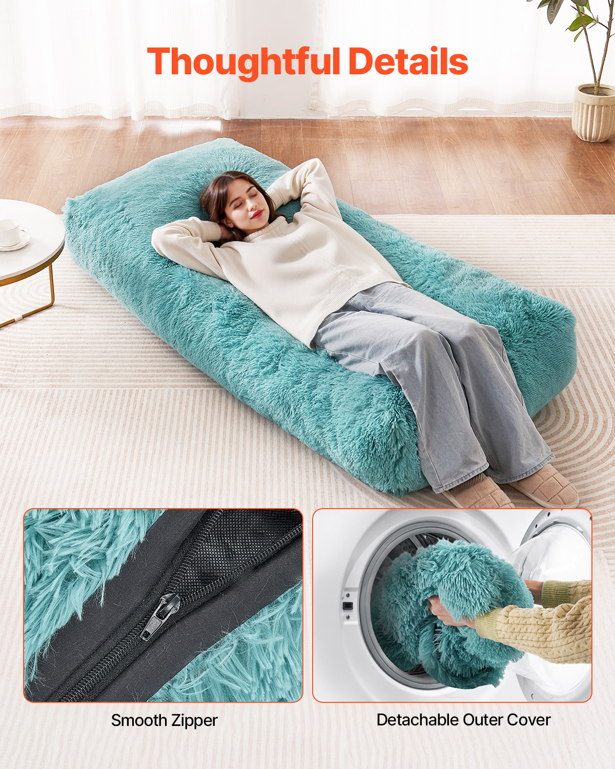 Bean Bag Chair Convertible/with Cover/Armrests for Adult Fluffy Blue/Grey/Black - Picture 17 of 72