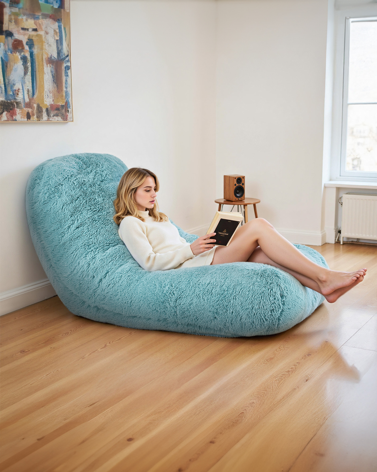 Bean Bag Chair Convertible/with Cover/Armrests for Adult Fluffy Blue/Grey/Black - Picture 13 of 72