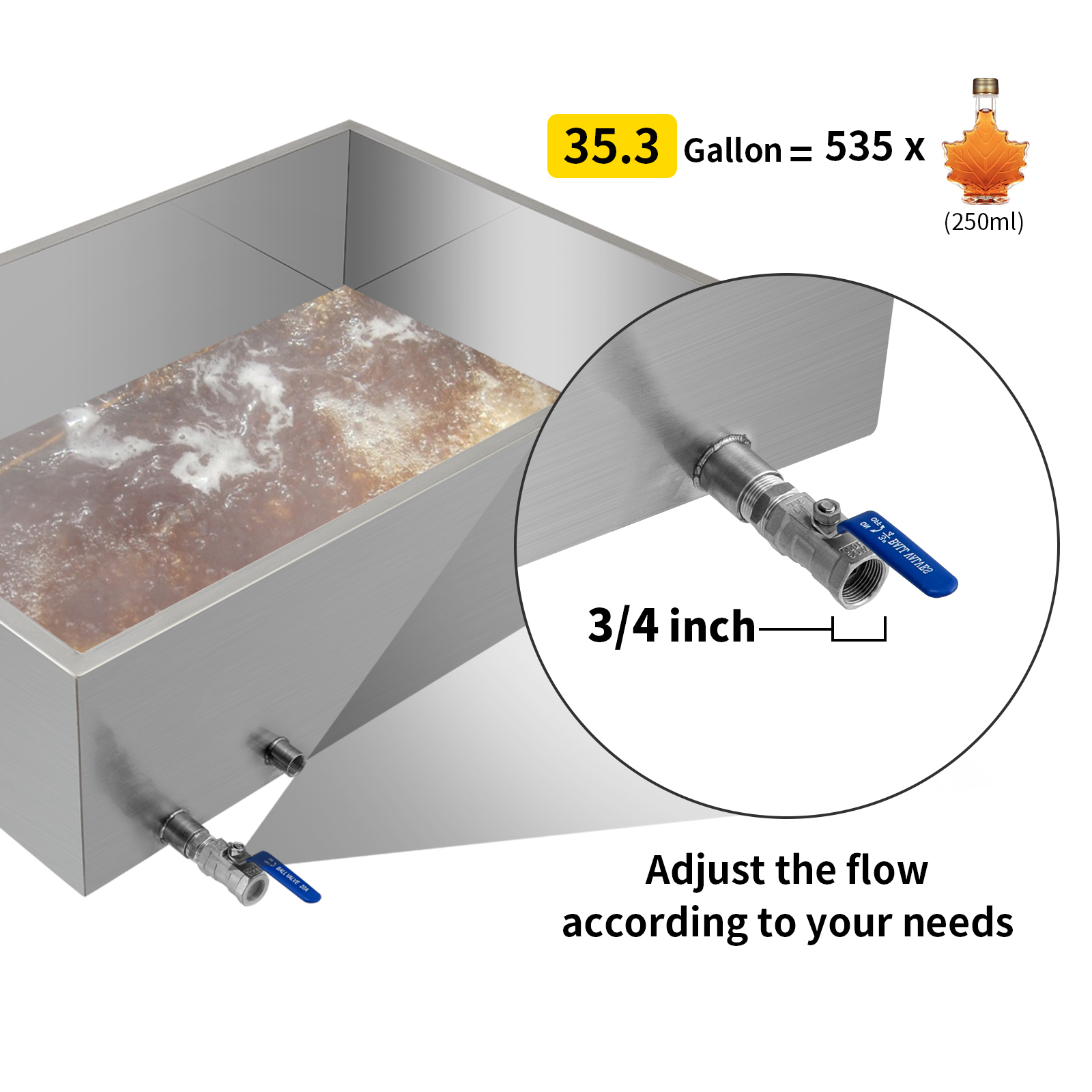 2' x 3' Divided Maple Syrup Pan w/Valve, Plugs, Therm 