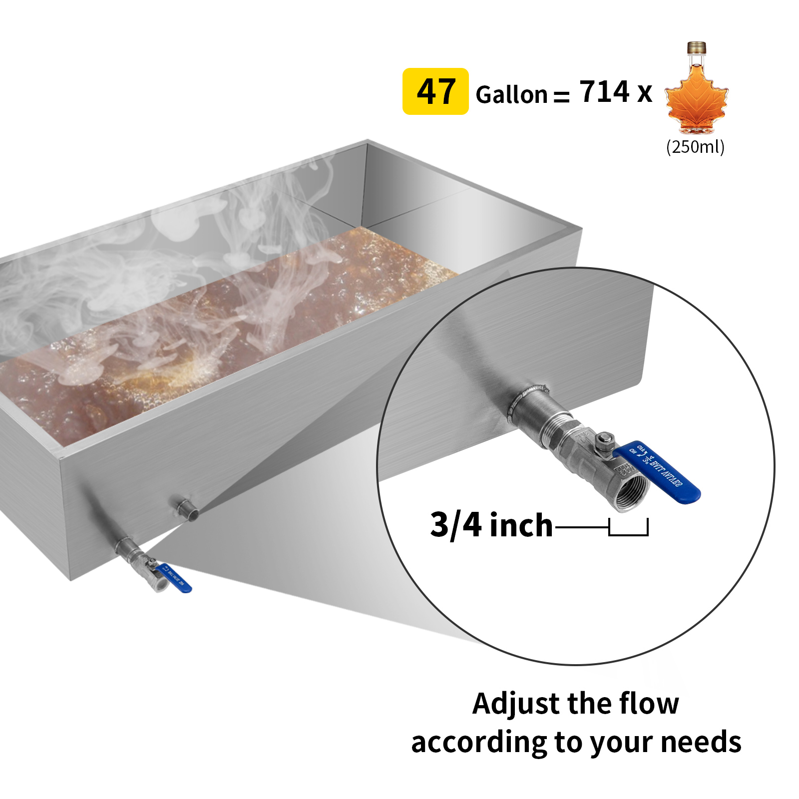 Maple Syrup Evaporator Pan 48x24x9.4 Inch Stainless Steel Maple Syrup  Boiling Pan with Valve and Thermometer and Divided Pan