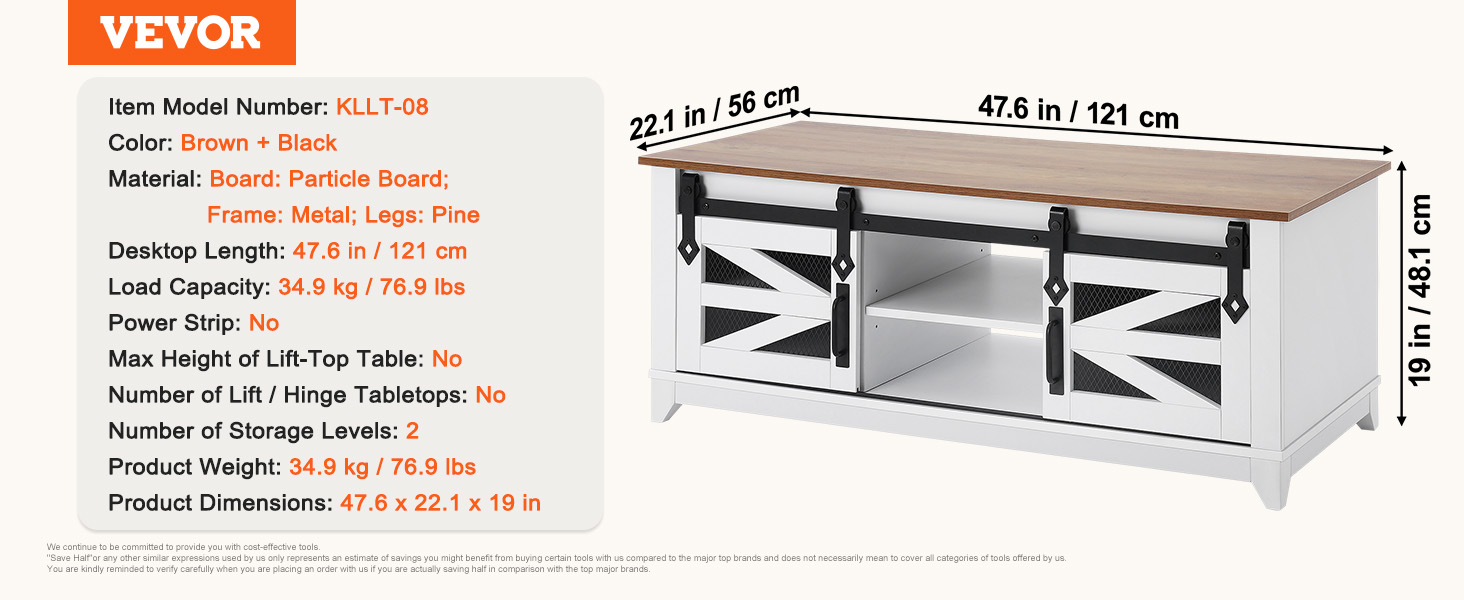 Table basse, 1210 mm, blanc et naturel